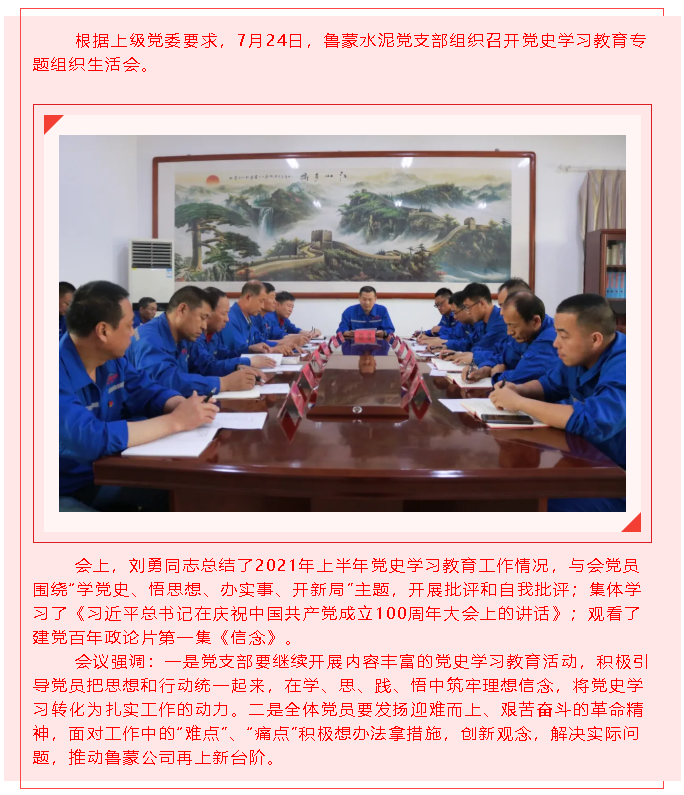 魯蒙水泥黨支部召開黨史學(xué)習(xí)教育專題組織生活會(huì)20