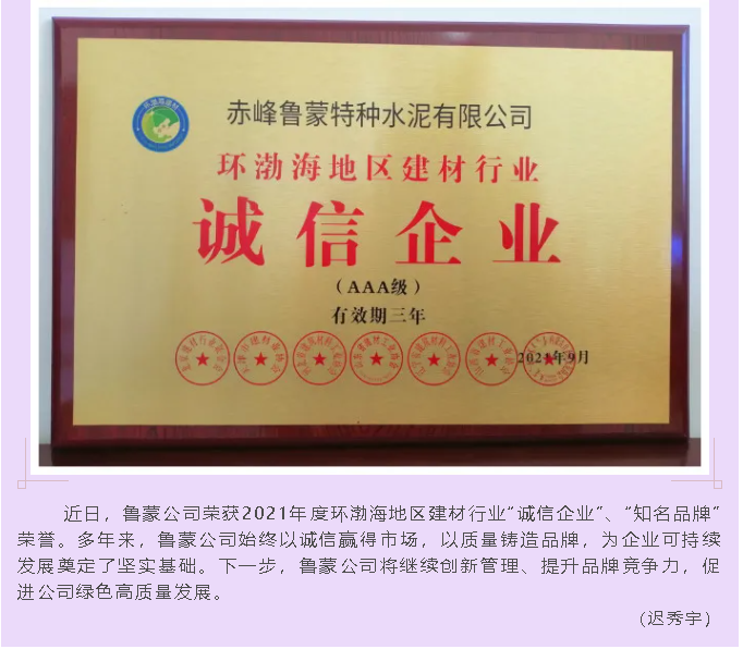魯蒙公司榮獲2021年度環(huán)渤海地區(qū)建材行業(yè)“誠信企業(yè)”、“知名品牌”榮譽(yù)95